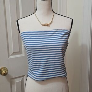 ARIZONA JEAN CO WOMEN'S JUNIOR SIZE BLUE & WHITE SUMMER STRAPLESS TUBE TOP LARGE